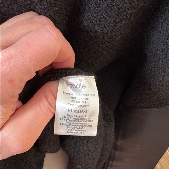 Maje Hence Black Sweater Dress/Tunic with Lamb Leather Sleeves - Picture 4 of 6